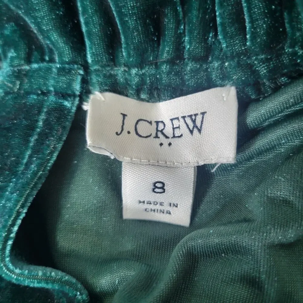 J. Crew Velvet Midi Dress 8 Emerald Green Tiered Ruffle High Neck Romantic Party - Picture 8 of 9